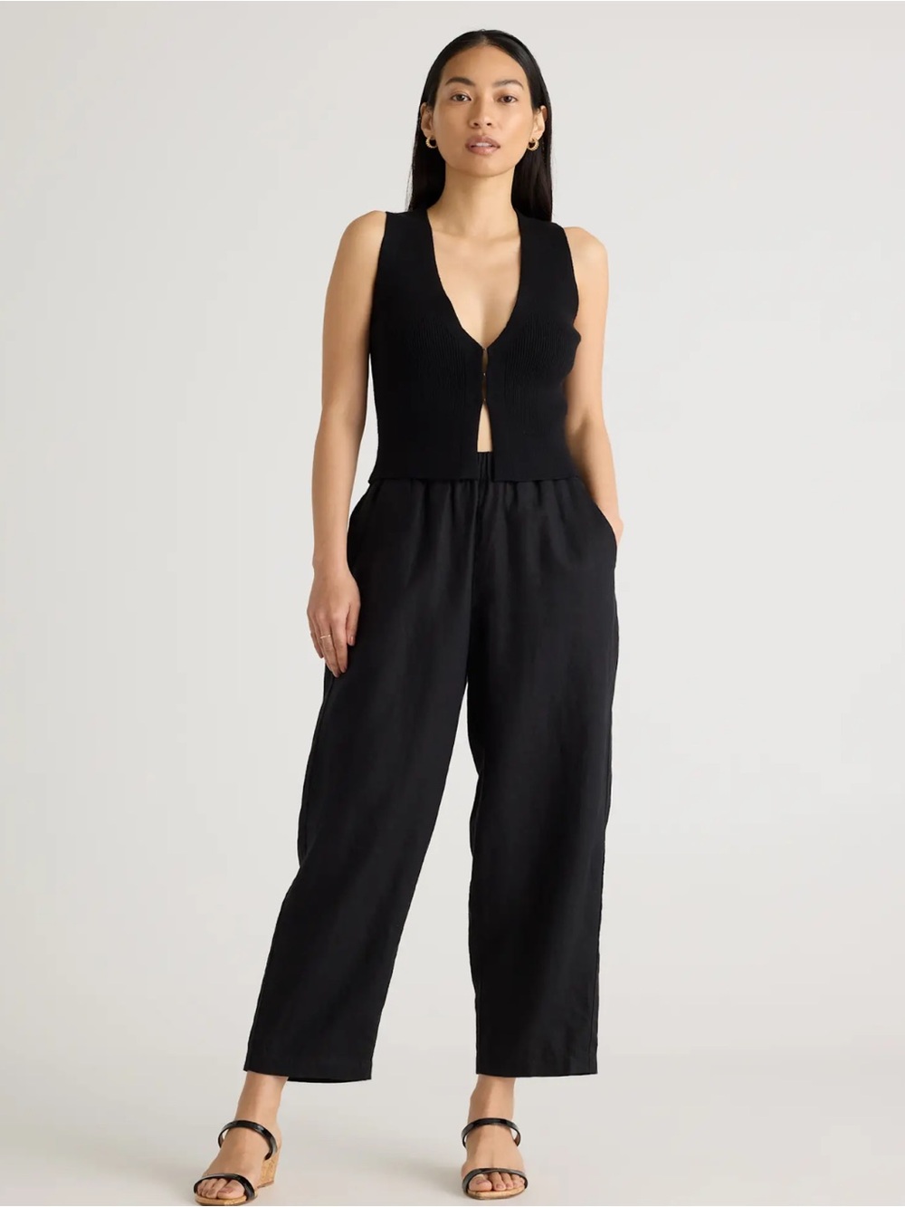 Quince 100% European Linen Pants Pull On Black size Small Coastal Resortwear